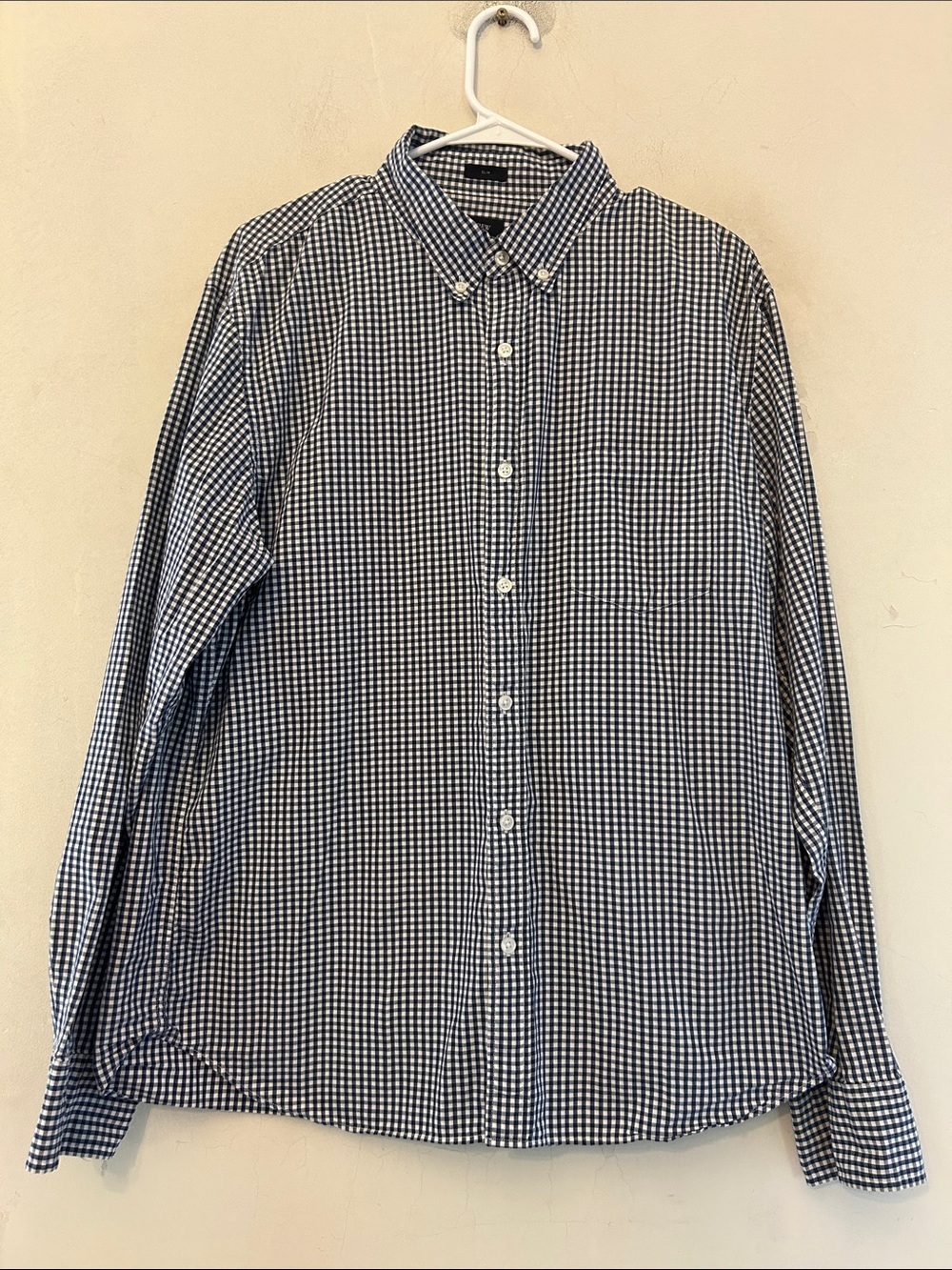 J Crew Men's Navy white Check Button-Down long sleeve Shirt Slim fit Size XL EUC